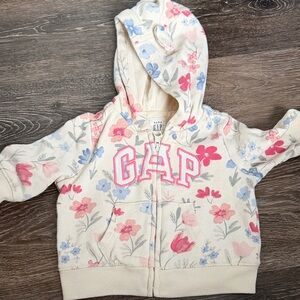 Baby GAP Cream Floral Zip Hoodie with Pink & Blue Flowers